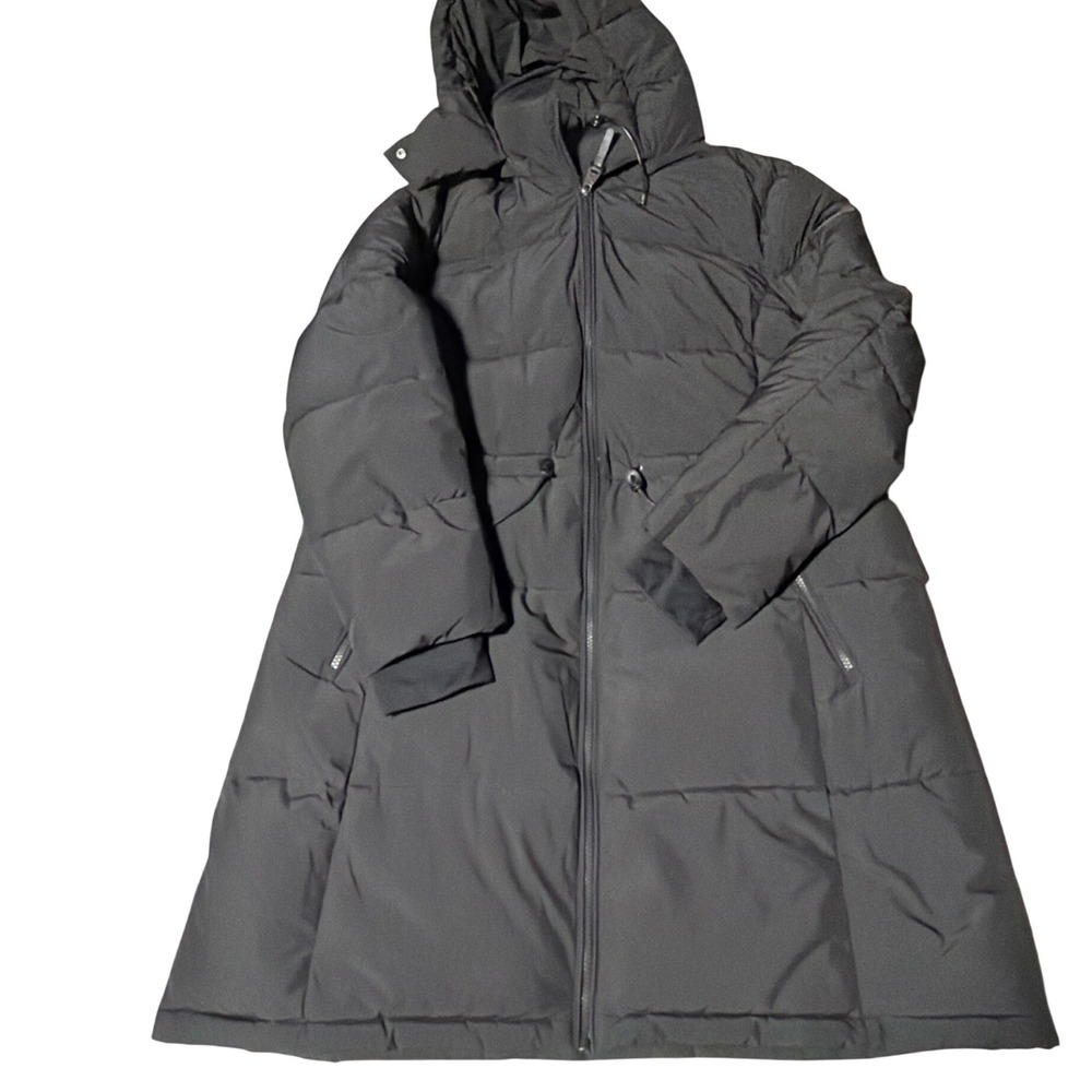 DKNY Womens Long Puffer Parka Jacket Hooded Black Quilted Winter‎ Coat XLarge XL